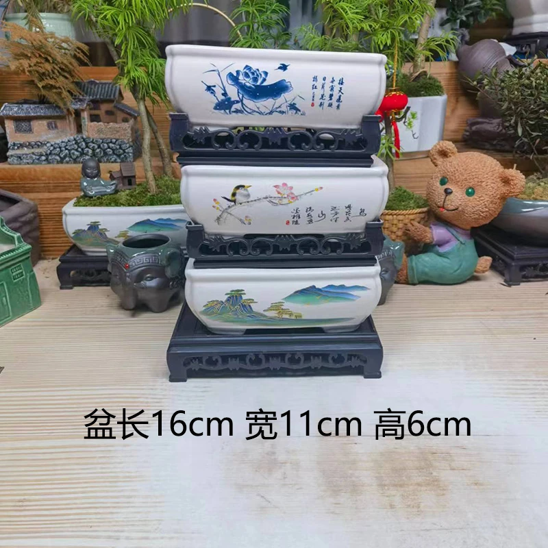【直播浮力084】陶瓷花盆3个组合 长16cm 宽11cm 高6cm