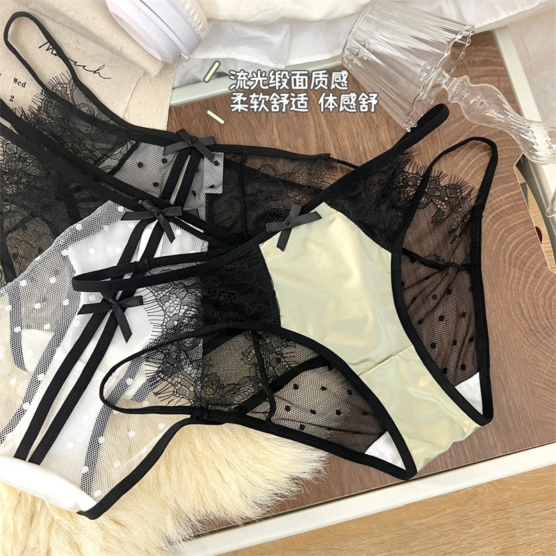 法式缎面蕾丝镂空女士内裤2024新款网红爆款纯欲性感中腰女士短裤