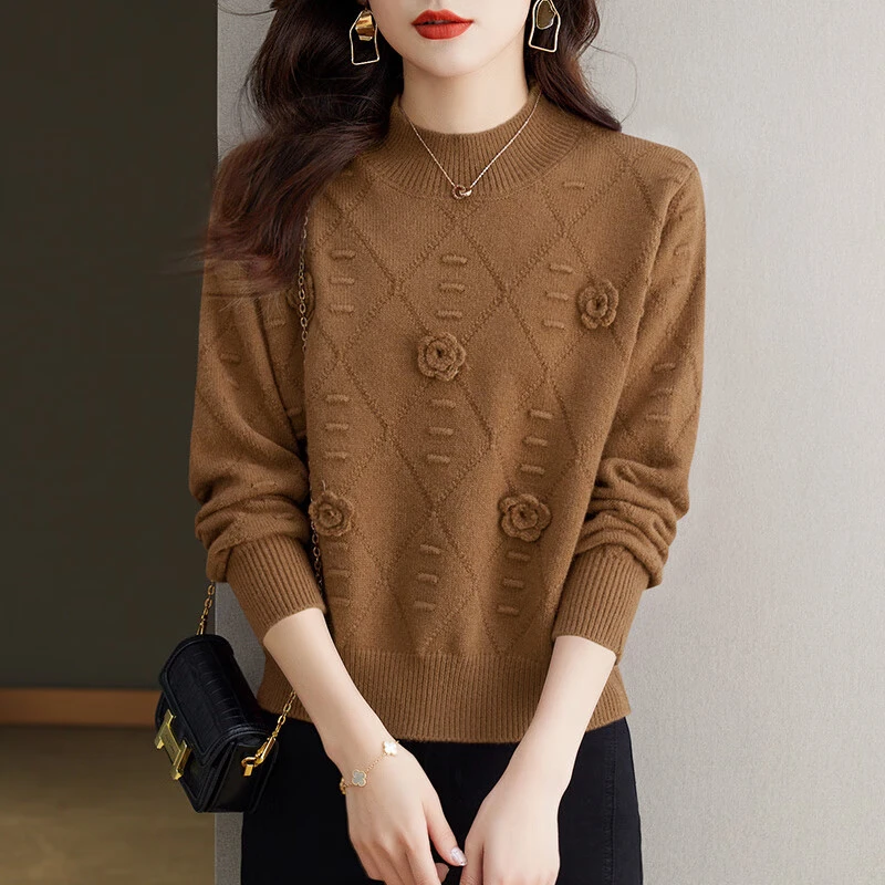 短款毛衣女春秋2025新款小个子加厚内搭半高领打底衫时尚洋气上衣