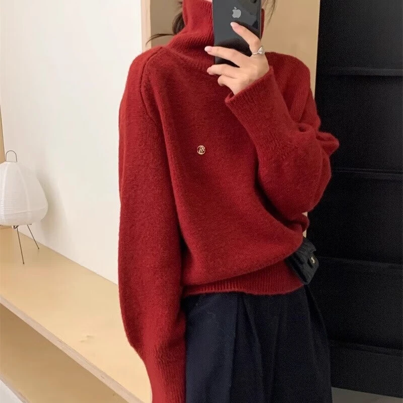 橘色打底高领毛衣女春秋冬季慵懒风加厚内搭针织衫外穿上衣