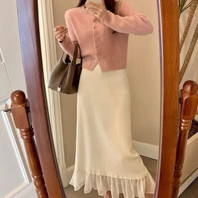 春秋黑色网纱拼接半身裙女小个子高腰a字长裙冬天配毛衣包臀裙子