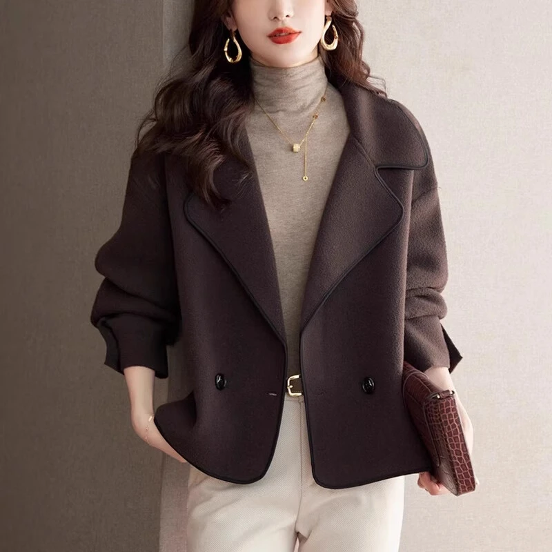 西装领秋冬毛呢外套女春秋短款2025春秋新款爆款宽松针织开衫上衣