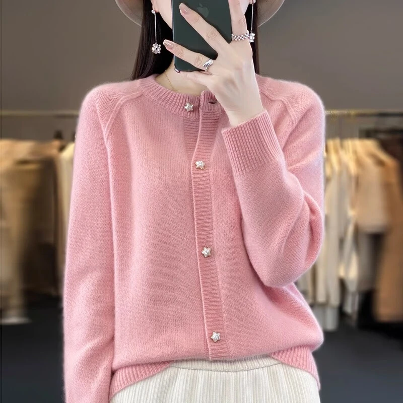 圆领秋冬针织开衫女士加厚毛衣2025春秋新款插肩拉链长袖外套女