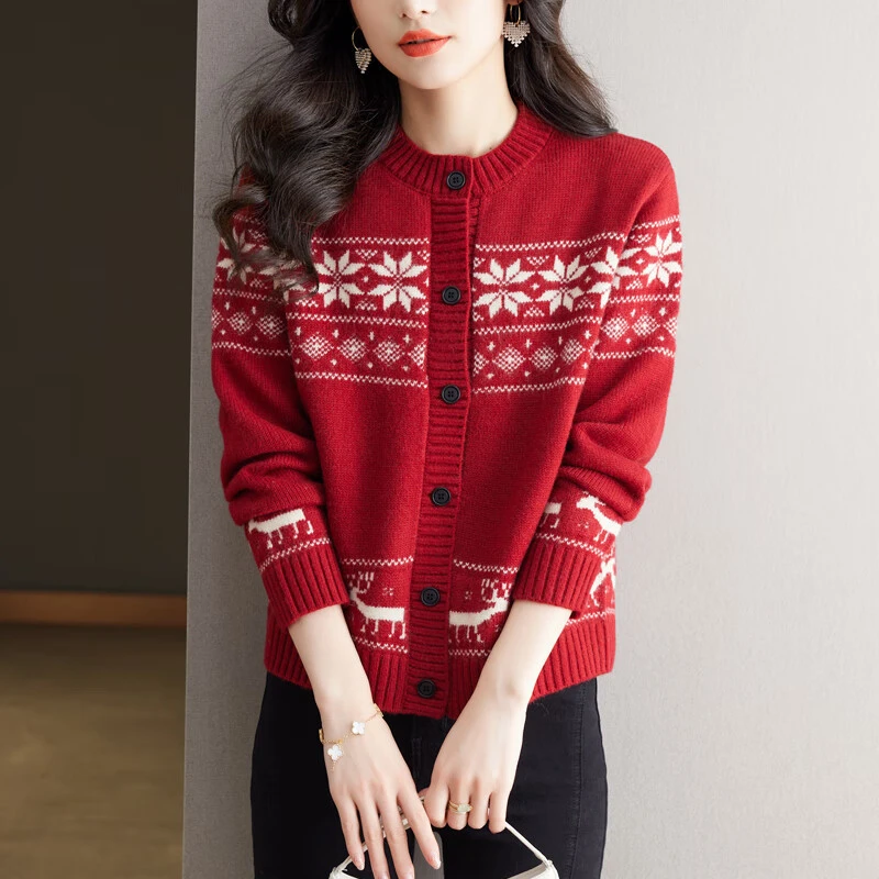 妈妈装洋气针织女开衫外搭大码宽松春秋新款针织衫短款外套上衣