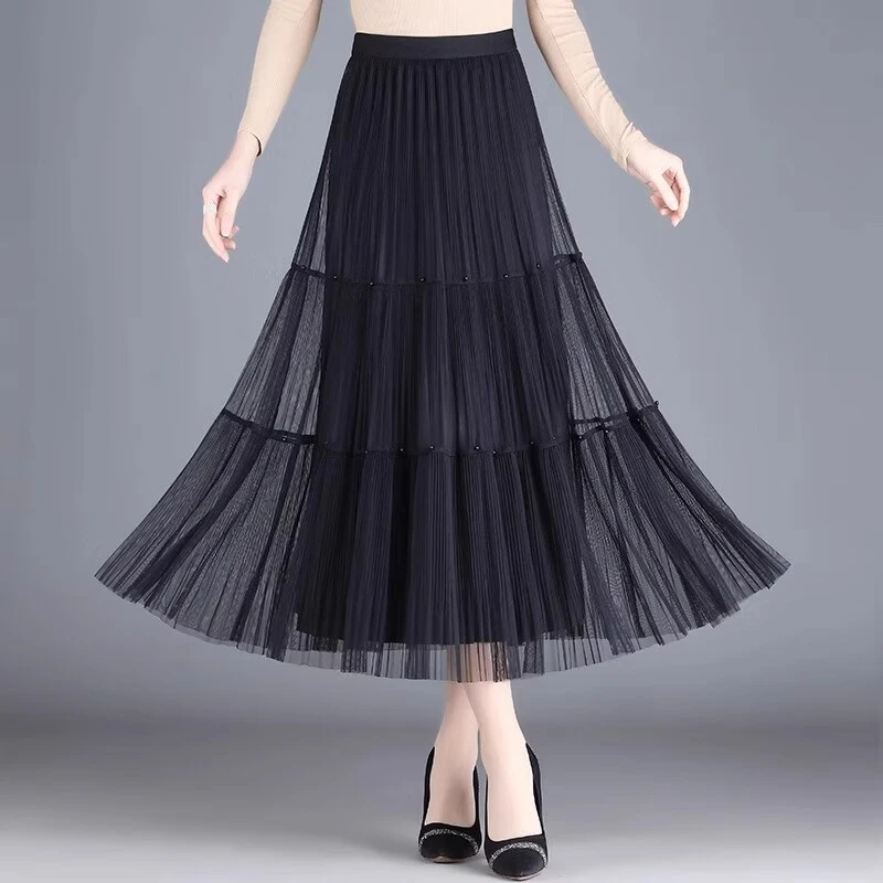 两面穿拼接网纱半身裙女春夏季2025新款高腰显瘦垂顺感百褶裙子