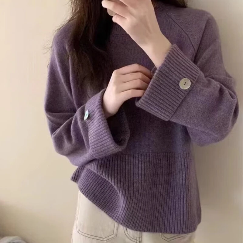 圆领套头简约高领毛衣女2025秋冬新款宽松打底软糯百搭针织衫上衣