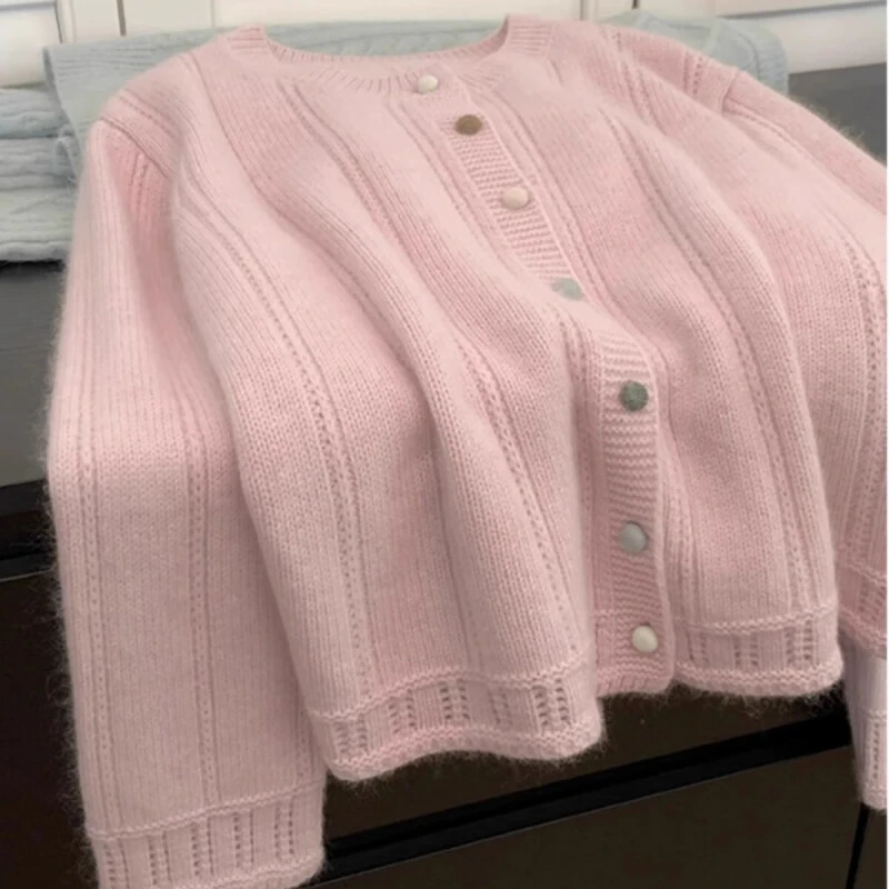 法式粉色小香风秋冬针织开衫女春秋针织内搭冬季毛衣外套打底上衣