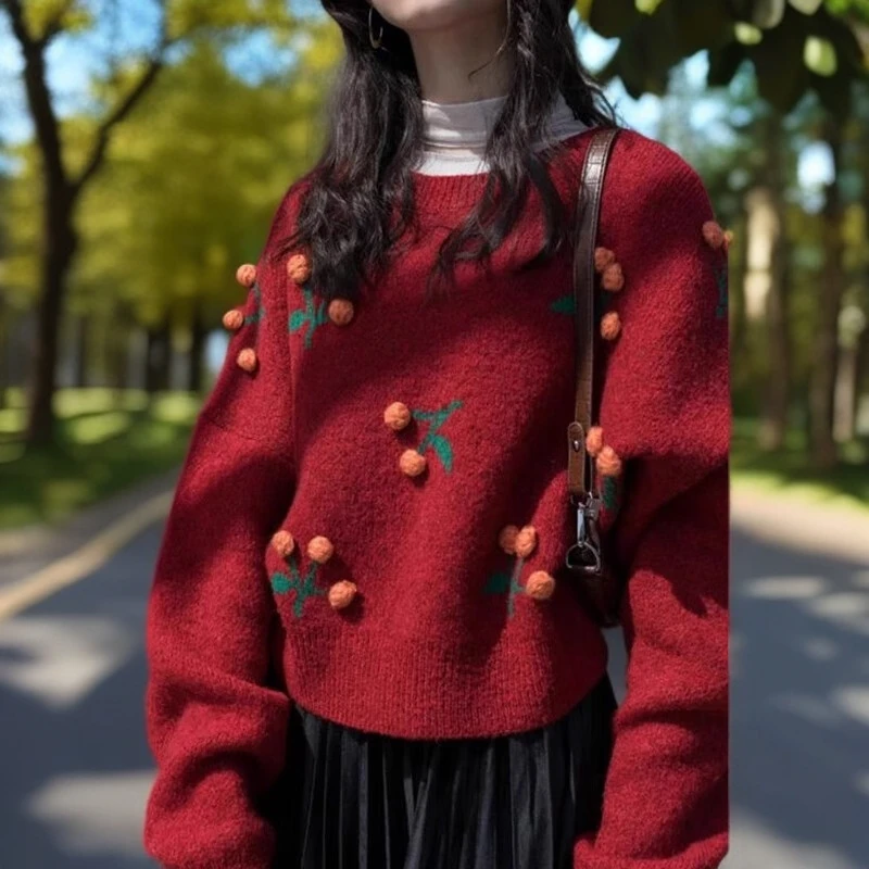 氛围感红色毛衣女2025春秋新款慵懒风套头毛衣针织衫内搭外穿上衣