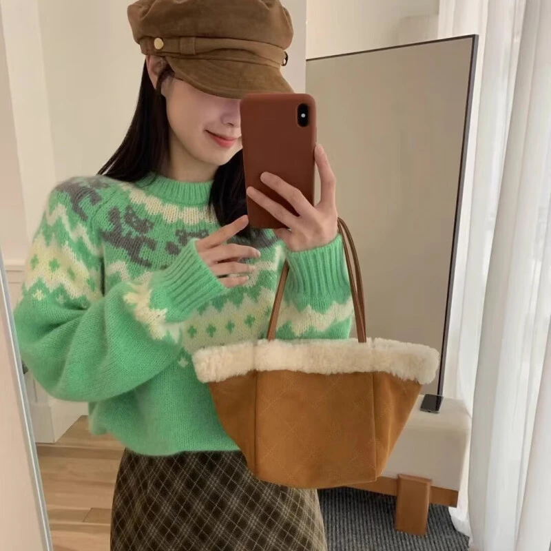 复古提花针织衫女韩版圆领宽松百搭显瘦毛衣内搭冬季新款