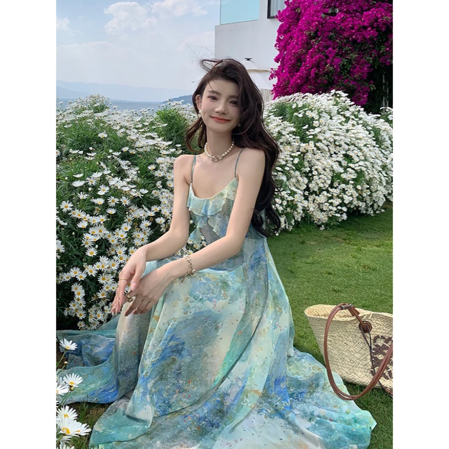 依漾Y-现货【夏日迷迭】新款显瘦收腰设计感连衣裙-B3174K