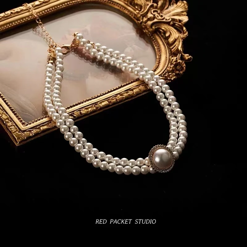 钛钢项链 乔琪拉-连衣裙百搭时尚双层珍珠项链