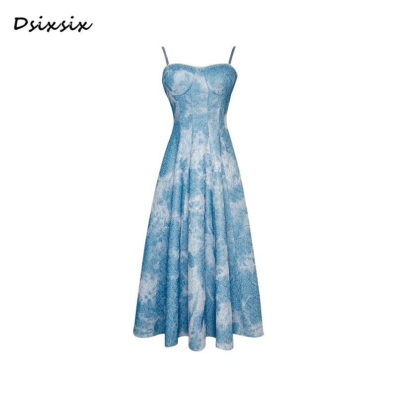 薇宝儿塔塔-【芬华蔚蓝】夏季新款法式气质优雅设计感蓝色连衣裙女