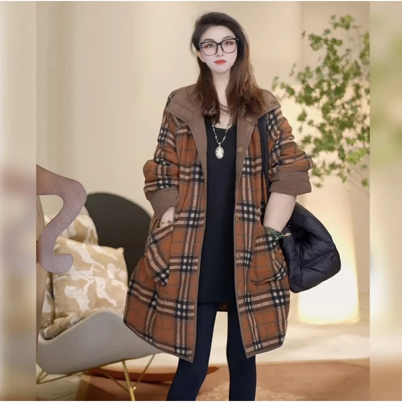 复古港风洋气宽松加厚中长款连帽外套女秋冬季网红休闲双面穿上衣