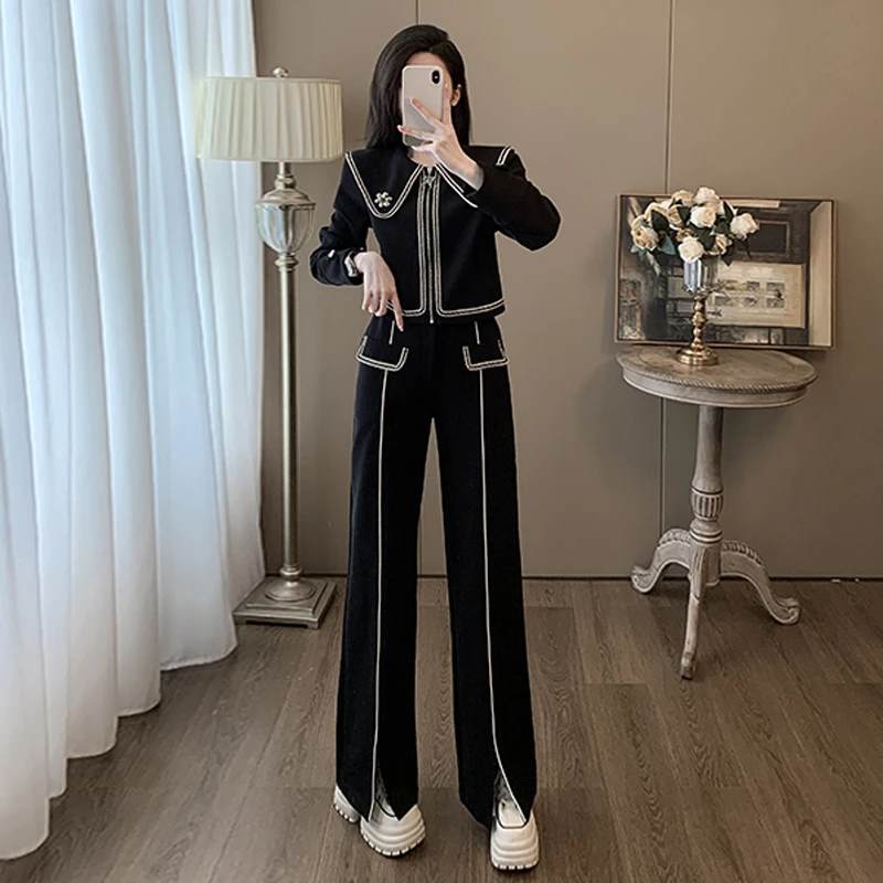 2023韩版潮牌新款时尚套装女秋冬显瘦休闲直筒运动服高端两件套