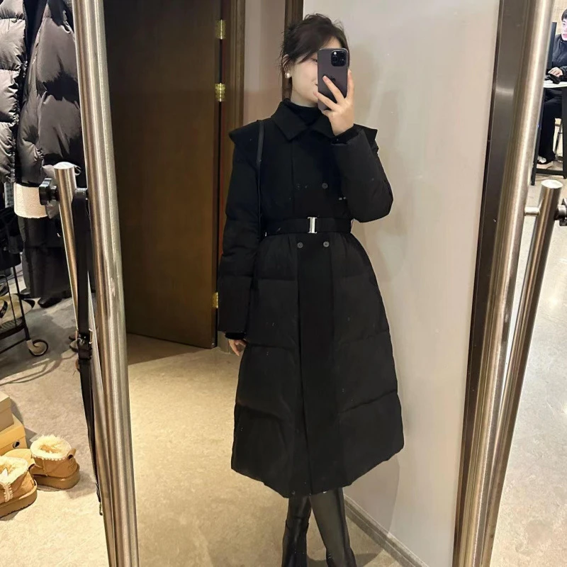 白鸭绒高级感韩版黑色加厚中长款外套女网红气质时尚棉服短外套冬