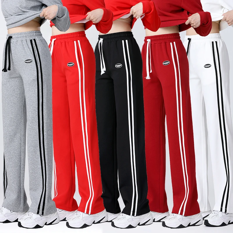 春秋新款广场舞健身操跑步显瘦条纹休闲运动百搭长裤