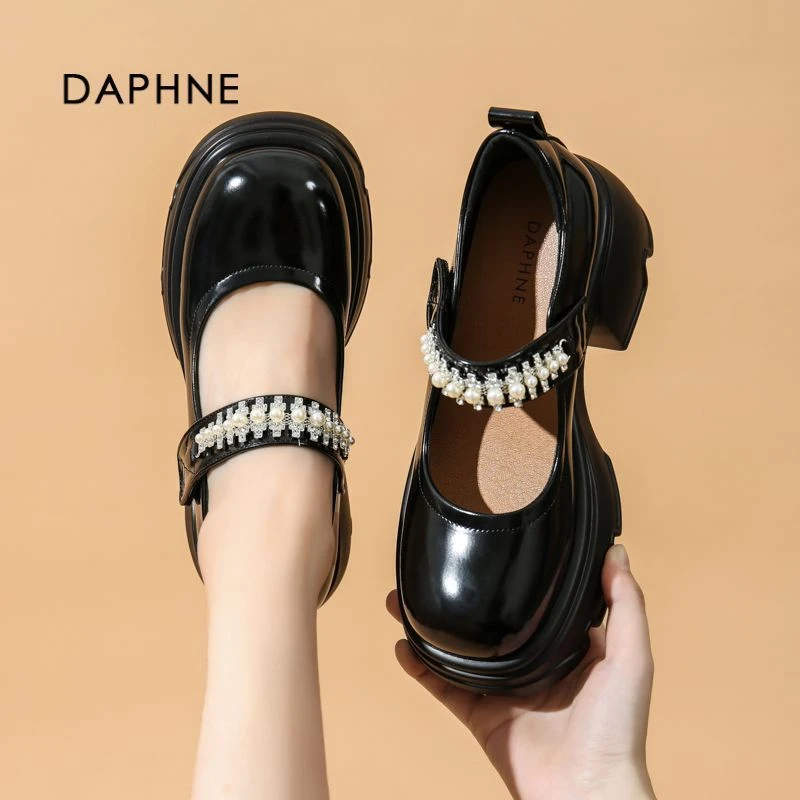 Daphne/达芙妮厚底珍珠玛丽珍2025春季法式小皮鞋乐福鞋圆头百搭