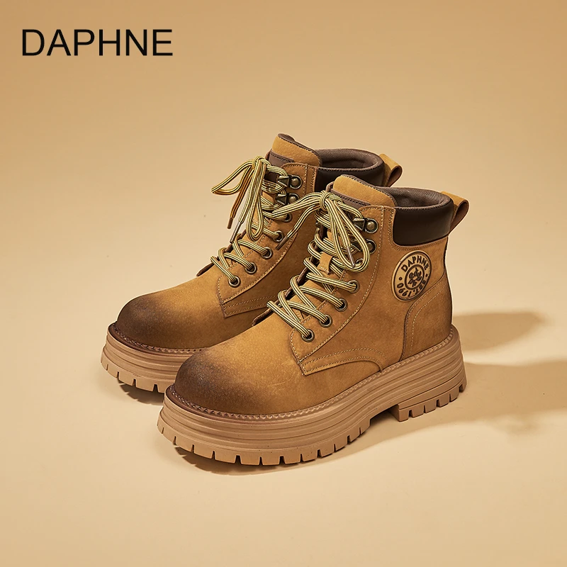 Daphne/达芙妮擦色马丁靴女2025春季新款大黄靴时尚百搭复古户外