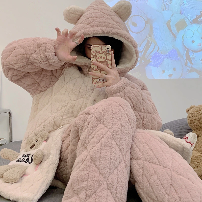 【亏本清仓】孕妇睡衣冬款加绒加厚三层夹棉珊瑚绒月子服秋冬季产后