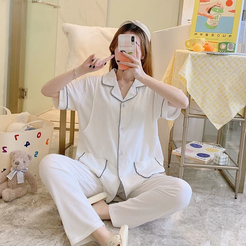 夏天短袖哺乳睡衣夏季纯棉月子服薄款产后孕妇怀孕期两件装家居服