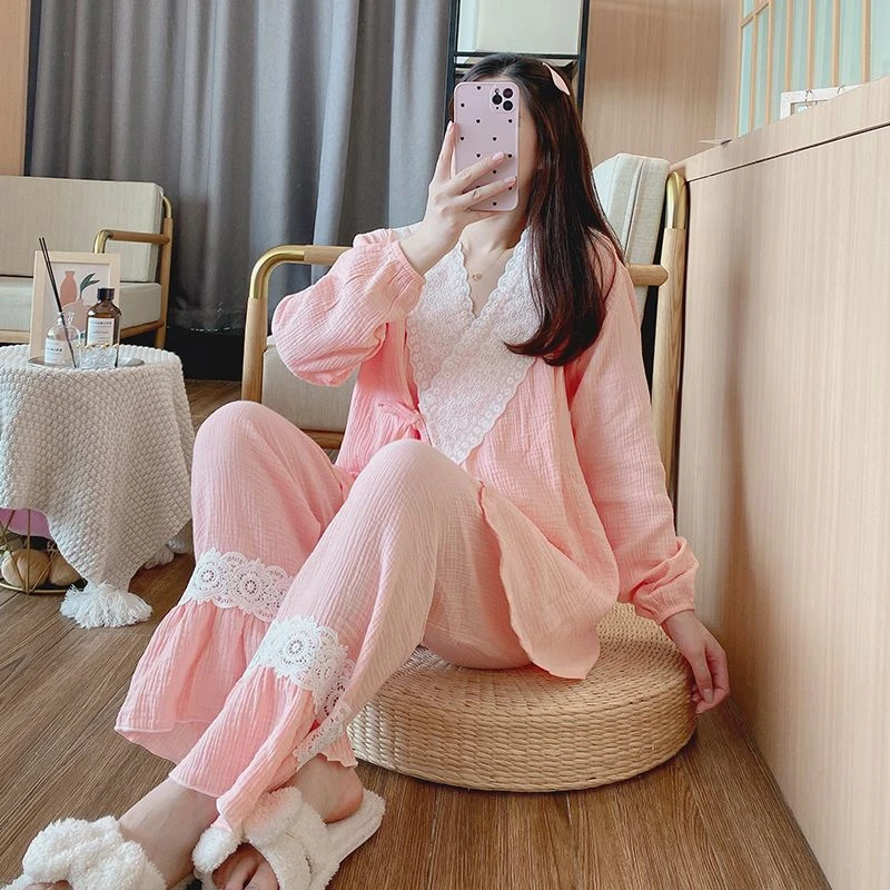 纯棉纱布月子服夏季薄款产后孕妇睡衣女夏天孕期产妇哺乳装两件套