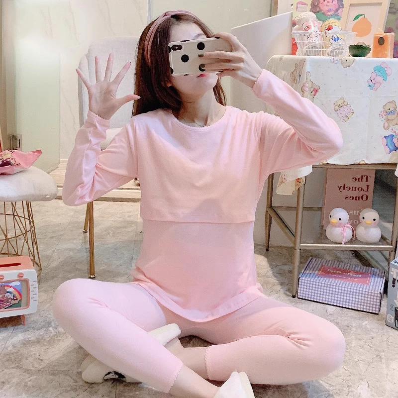 【亏本清仓】孕妇秋衣秋裤套装纯棉产后哺乳睡衣秋冬保暖月子服套装