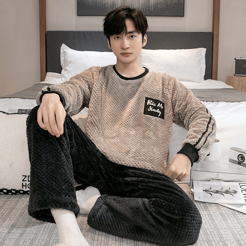 【哥伦希睡衣】高端男士家居服套装秋冬珊瑚绒保暖休闲宽松青年冬款
