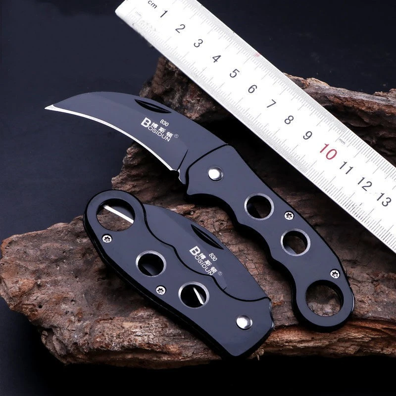 折叠水果刀露营户外便携小弯刀月牙不锈钢爪刀挂钥匙扣挂件开快递