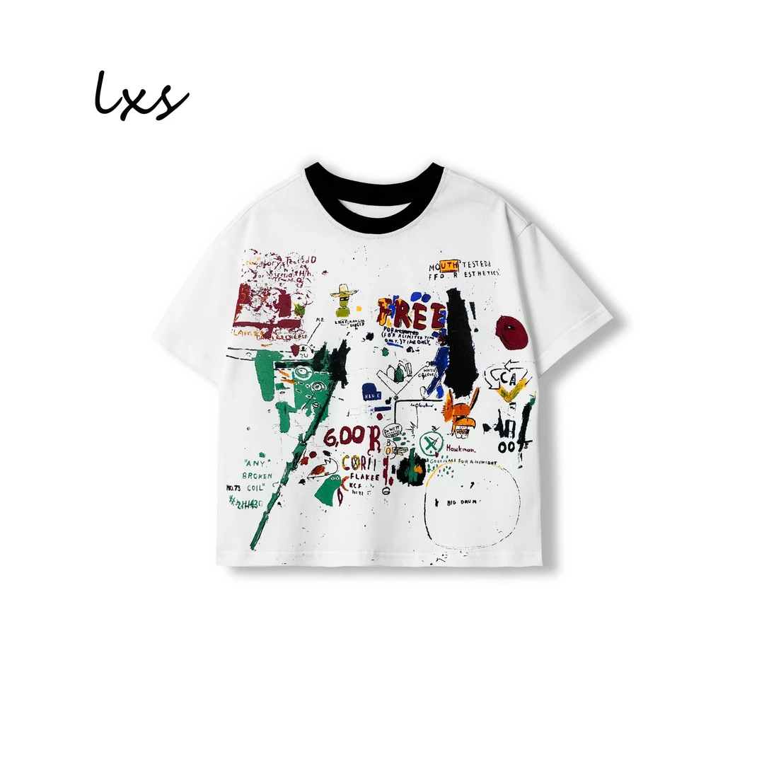 鹿小生童装儿童夏季韩版时尚百搭潮流卡通印花宽松圆领短袖C88323