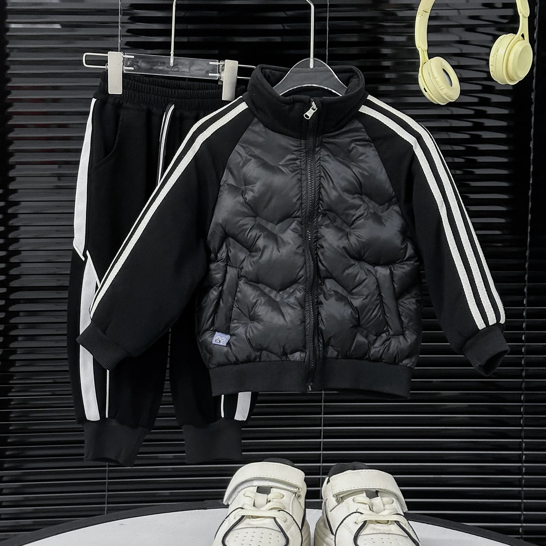 鹿小生童装冬季儿童韩版百搭休闲加厚拼接棒球服保暖外套 D22777