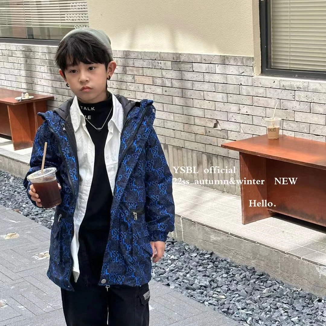 舅舅严选3号店童装冬季新款儿童中长款真俩件连帽羽绒服 D9905