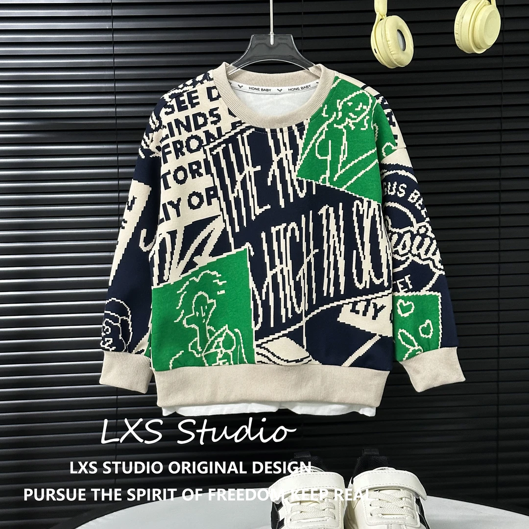 鹿小生童装儿童春秋新款潮牌百搭休闲帅气爆款假两件卫衣L5082023