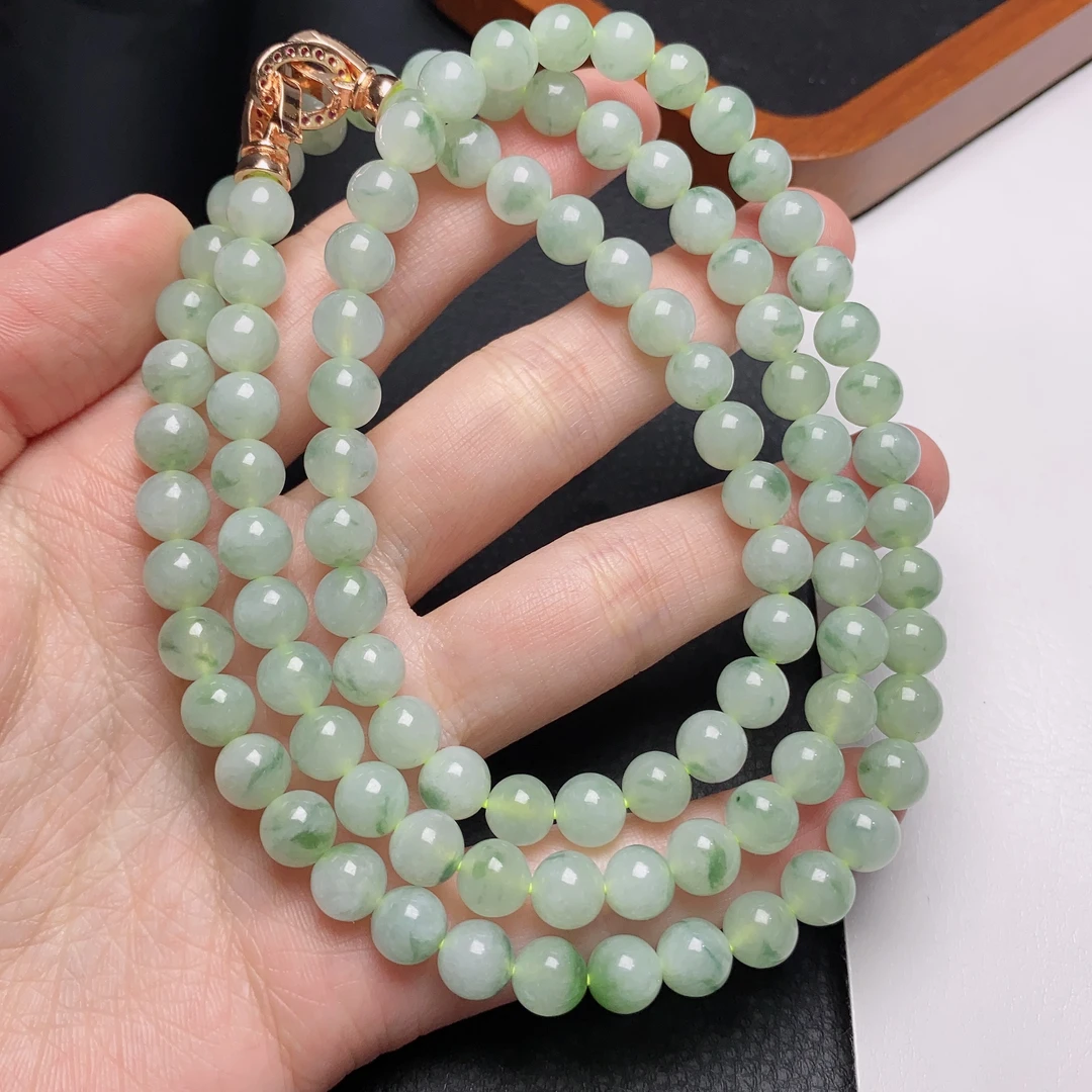 缅甸天然翡翠A货冰飘花项链毛衣链卡7mm女士长链