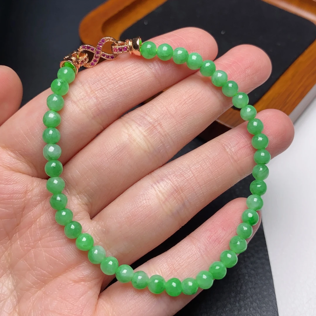 缅甸天然a货翡翠冰润阳绿色圆珠手链卡5mm珠珠时尚玉手串