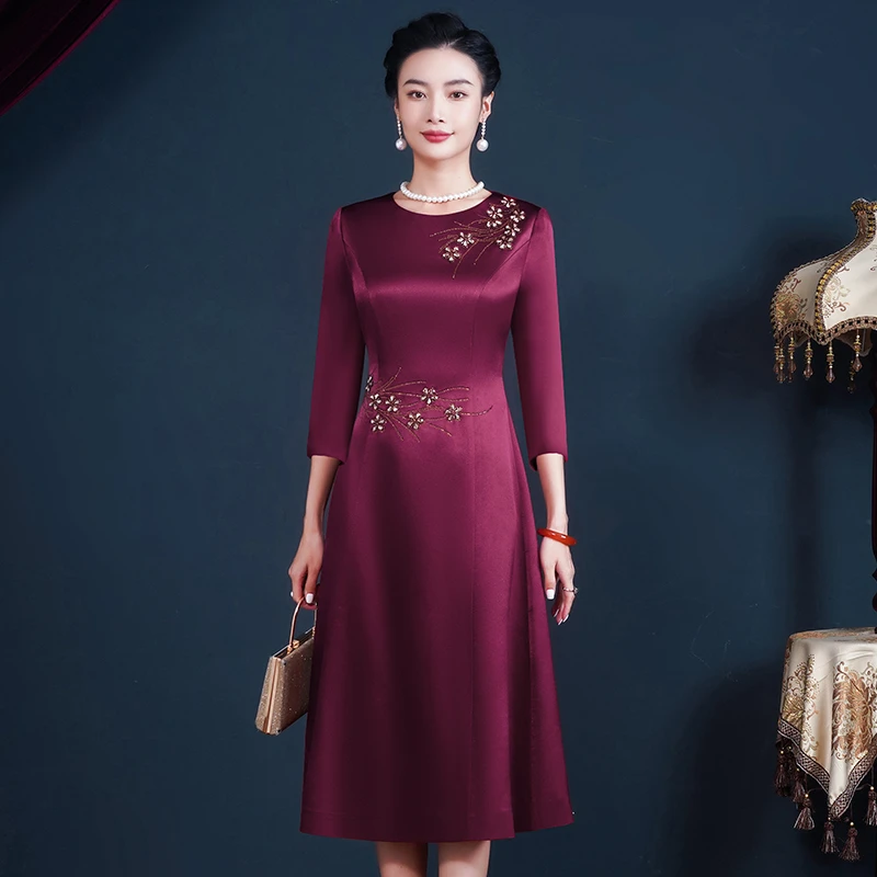 5201高端喜婆婆婚宴装婚礼妈妈礼服平时可穿简约大气显瘦连衣裙女