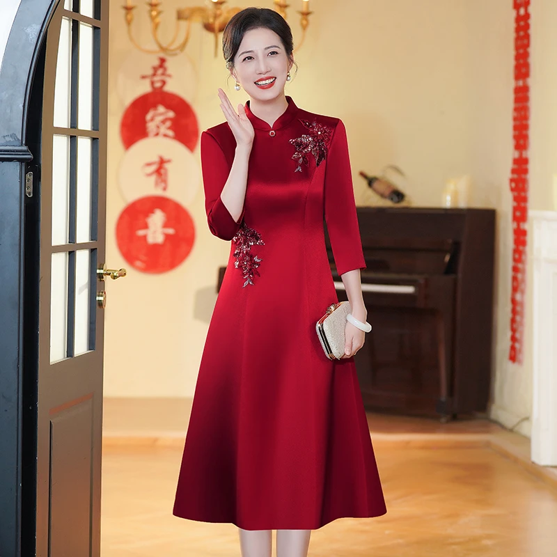 55331-1婚宴装年轻女中式婚礼妈妈礼服高贵洋气高端旗袍裙中国风