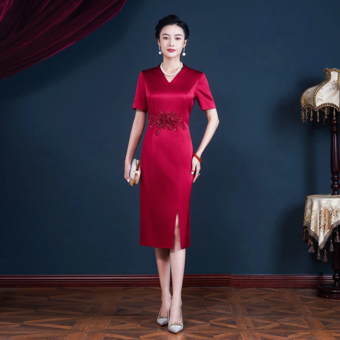 5295婚宴装年轻女中式婚礼妈妈礼服高贵洋气高端旗袍连衣裙春款