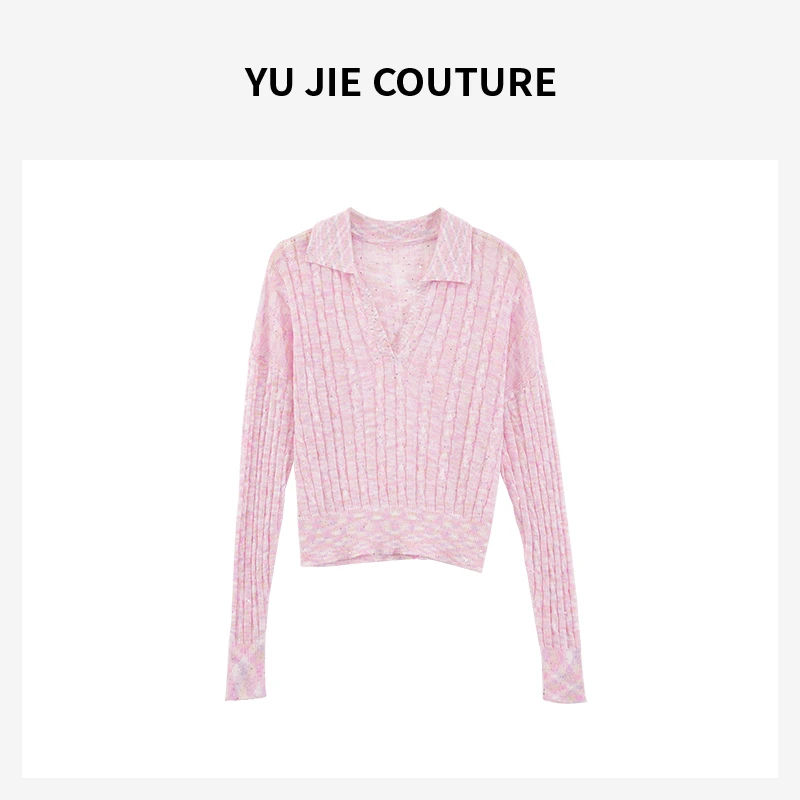 [YUJIE] “曼塔玫瑰” 色织亚麻棉亮片长袖针织罩衫 MY204