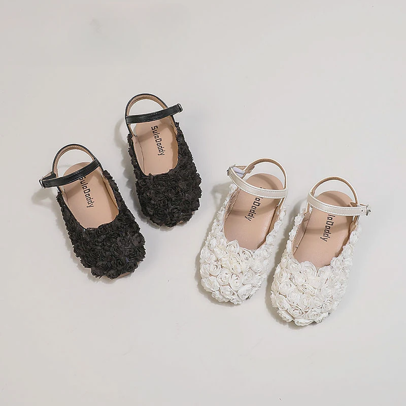 女童小花朵公主鞋2024春季新款儿童圆头半包软底凉鞋小童洋气单鞋