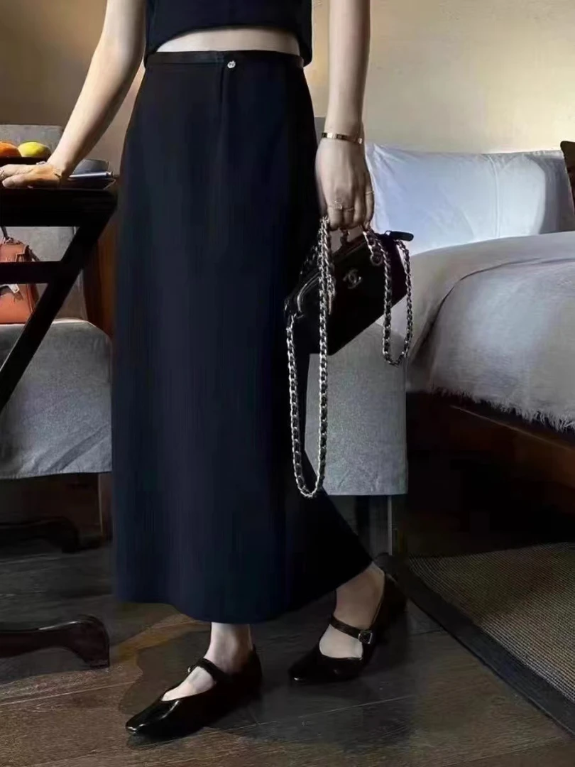 66012 黑色垂感气质时尚显瘦半身裙