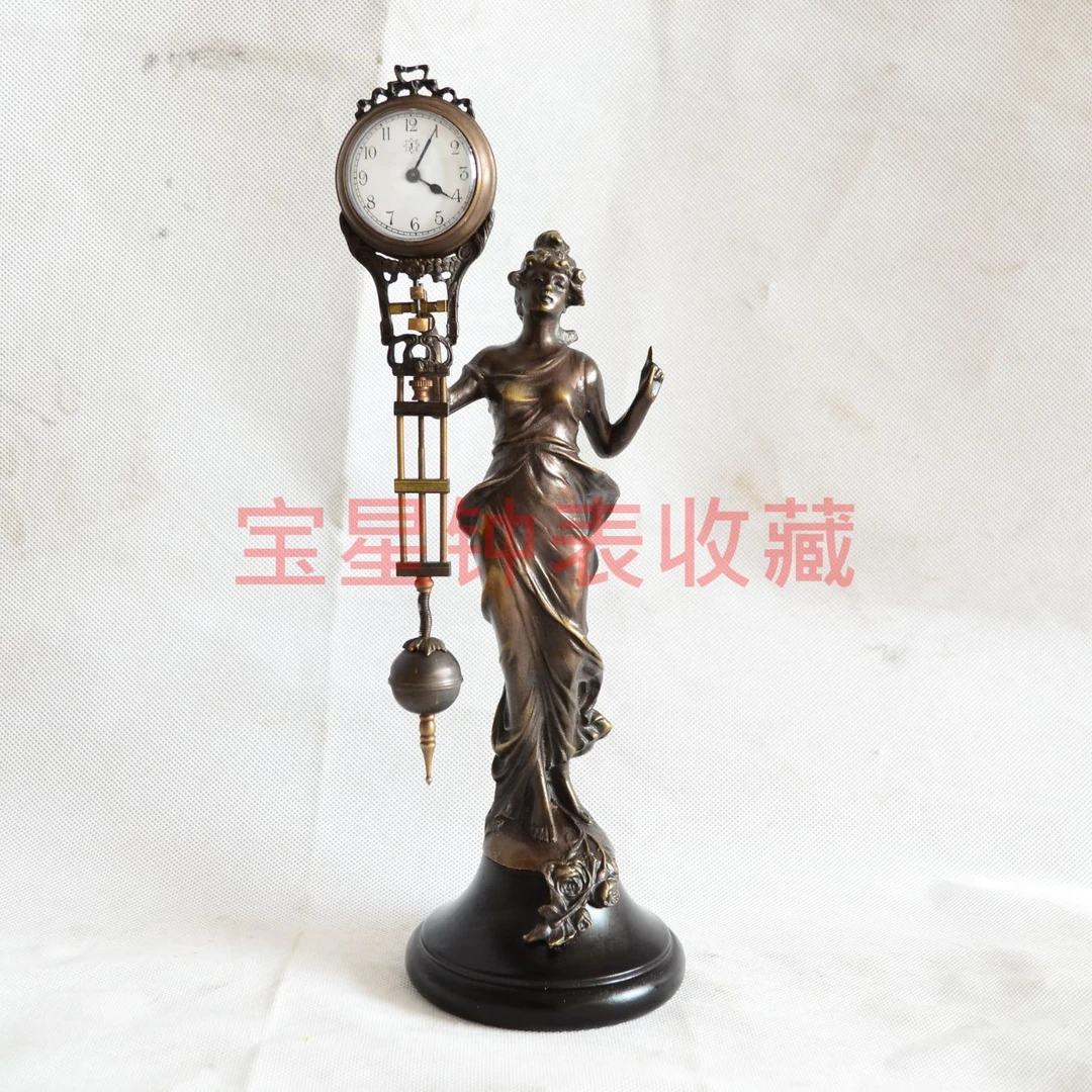 摇摆钟机械趣味小美女摇表把玩小座钟复古机械钟台钟家居软装摆件