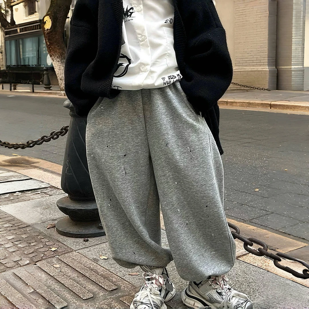男童秋款新款长裤韩版泼墨哈伦裤儿童运动裤宽松束脚裤男孩潮酷