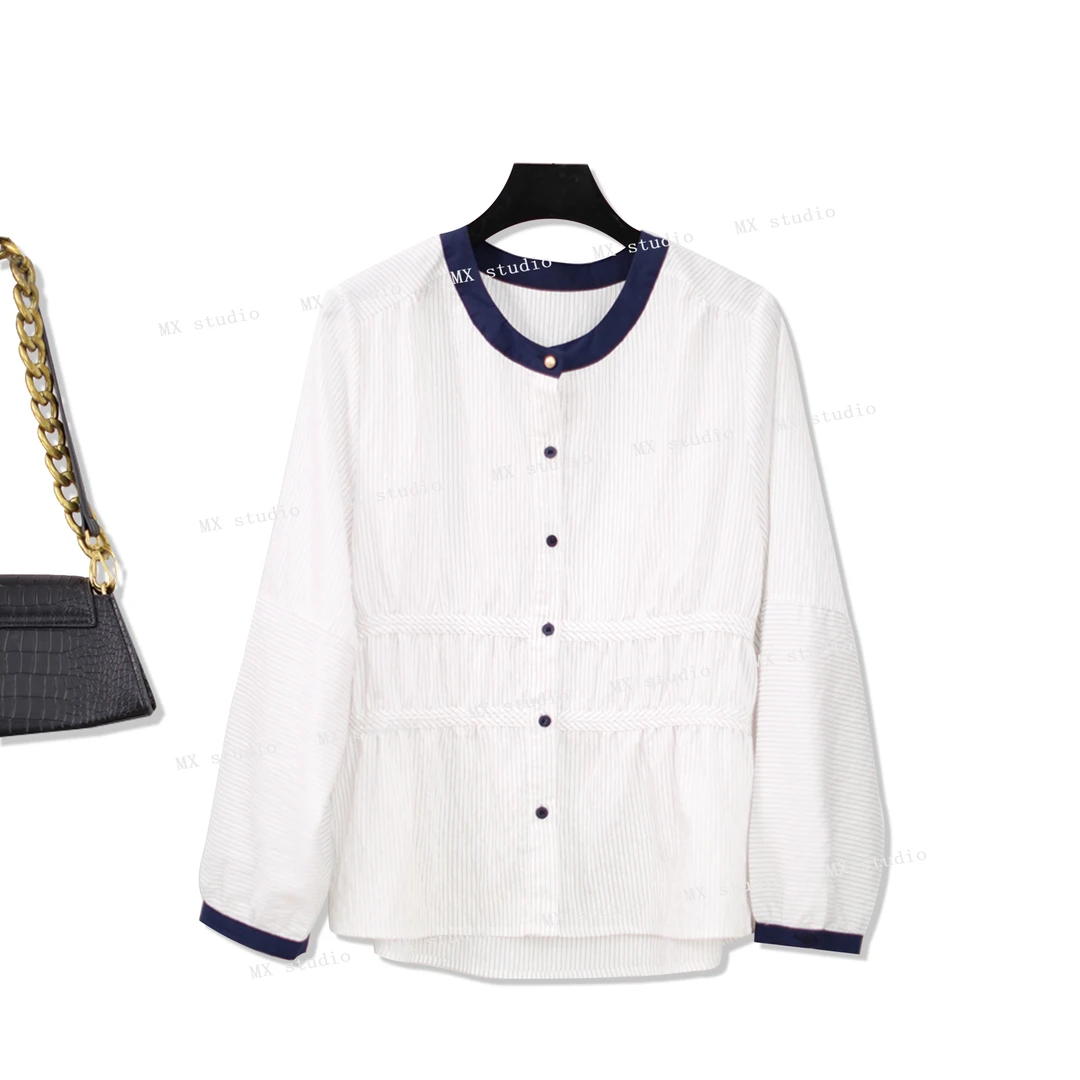 【SS】设计宽松显瘦休闲气质时尚捏褶百搭长袖上衣春夏