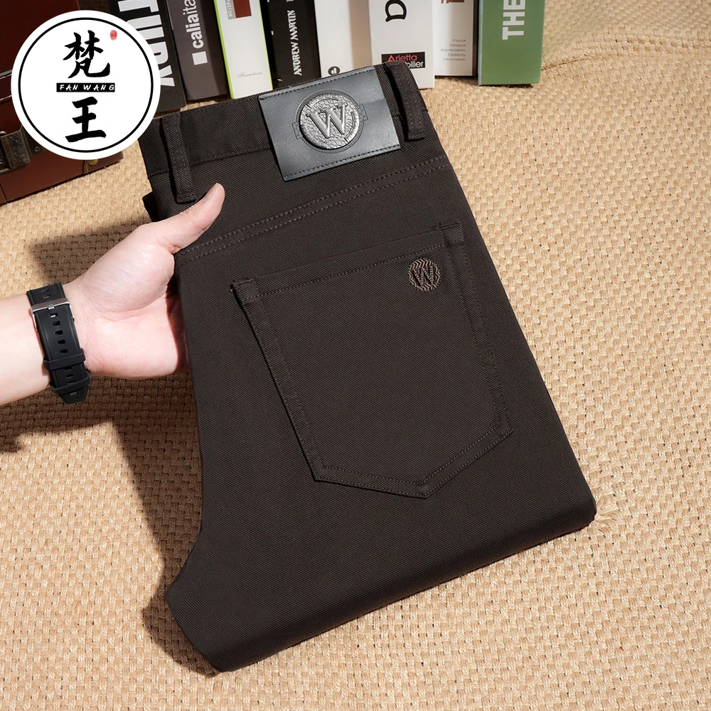 【不掉色】梵王高端牛仔裤男春夏厚款修身弹力小直筒休闲长裤2493