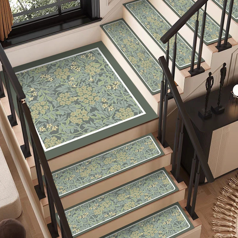 美式复古花卉楼梯垫静音高级感防滑防污台阶脚踏垫（入户地垫）轻奢