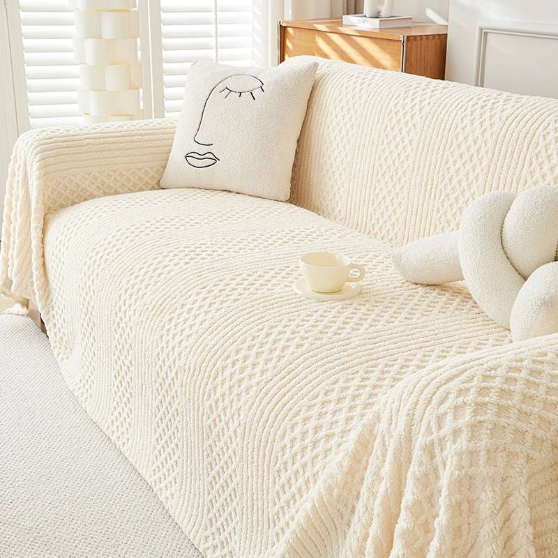 沙发盖布高级感秋冬款沙发盖毯加厚2023新款奶油风毛绒简易沙发巾