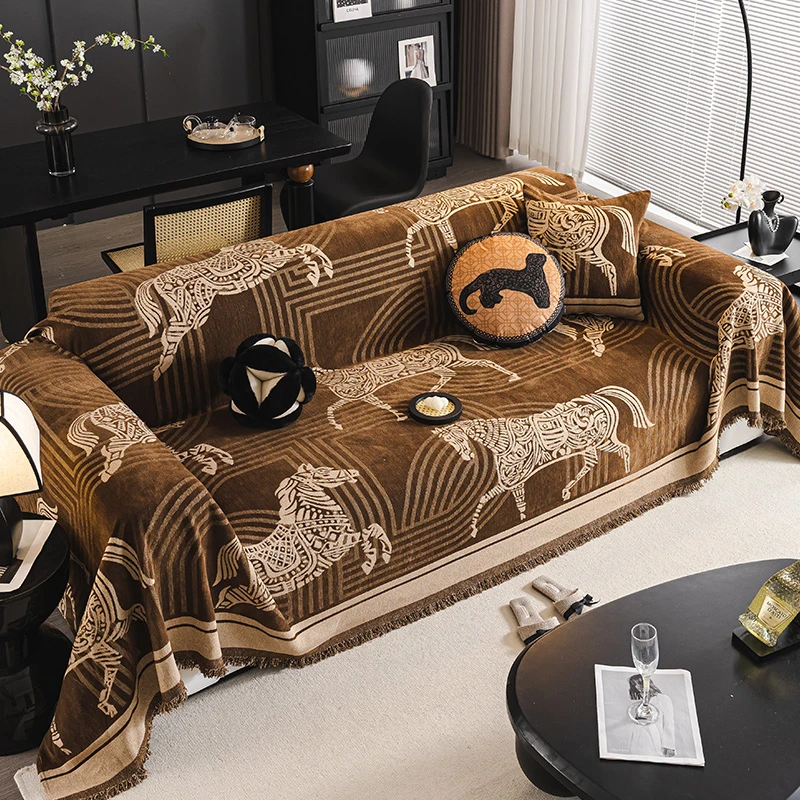 新中式雪尼尔沙发巾盖布一整张沙发盖毯2024年流行新款防尘沙发垫