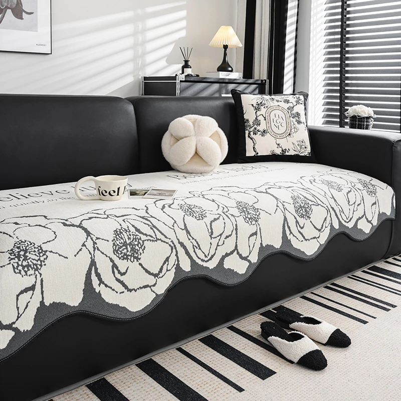 不规则异形雪尼尔沙发垫直排豆腐块四季通用2024新款防猫抓坐垫子