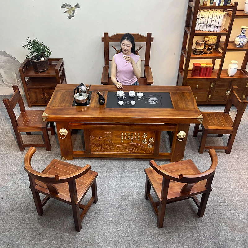 老船木茶桌椅组合中式一体实木家用茶几办公室高档禅意泡茶台套装