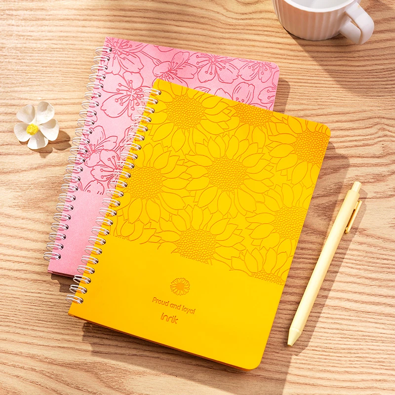 【高学龄文具】英瑞克线圈本花卉软皮本内页护眼进口原纸方格横线页